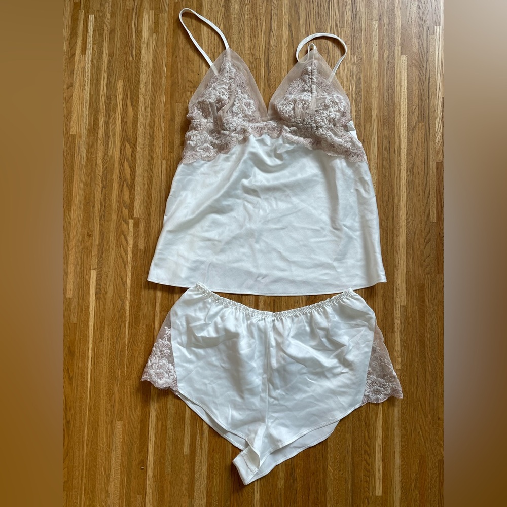 Flora Nikrooz Satin Cami and Tap Short Set - White and Blush